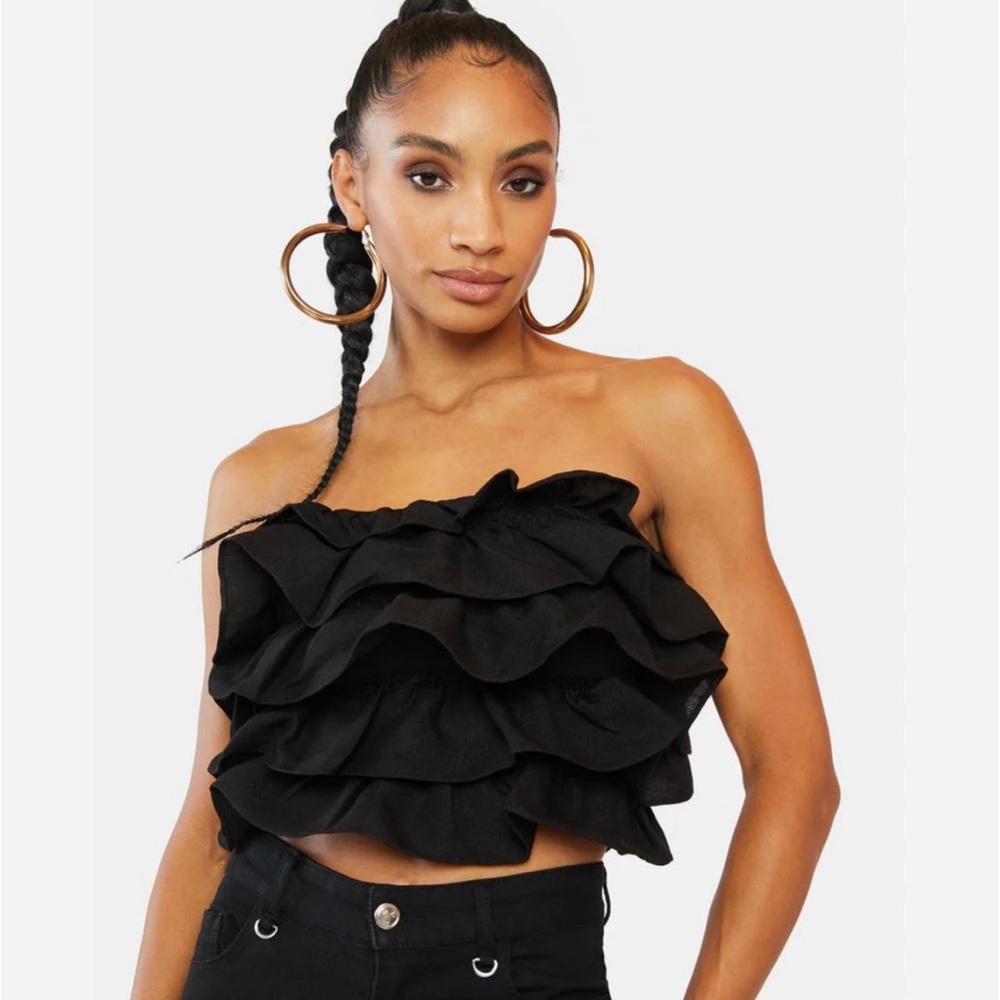 SHEIN Black Layered Ruffle Crop Top